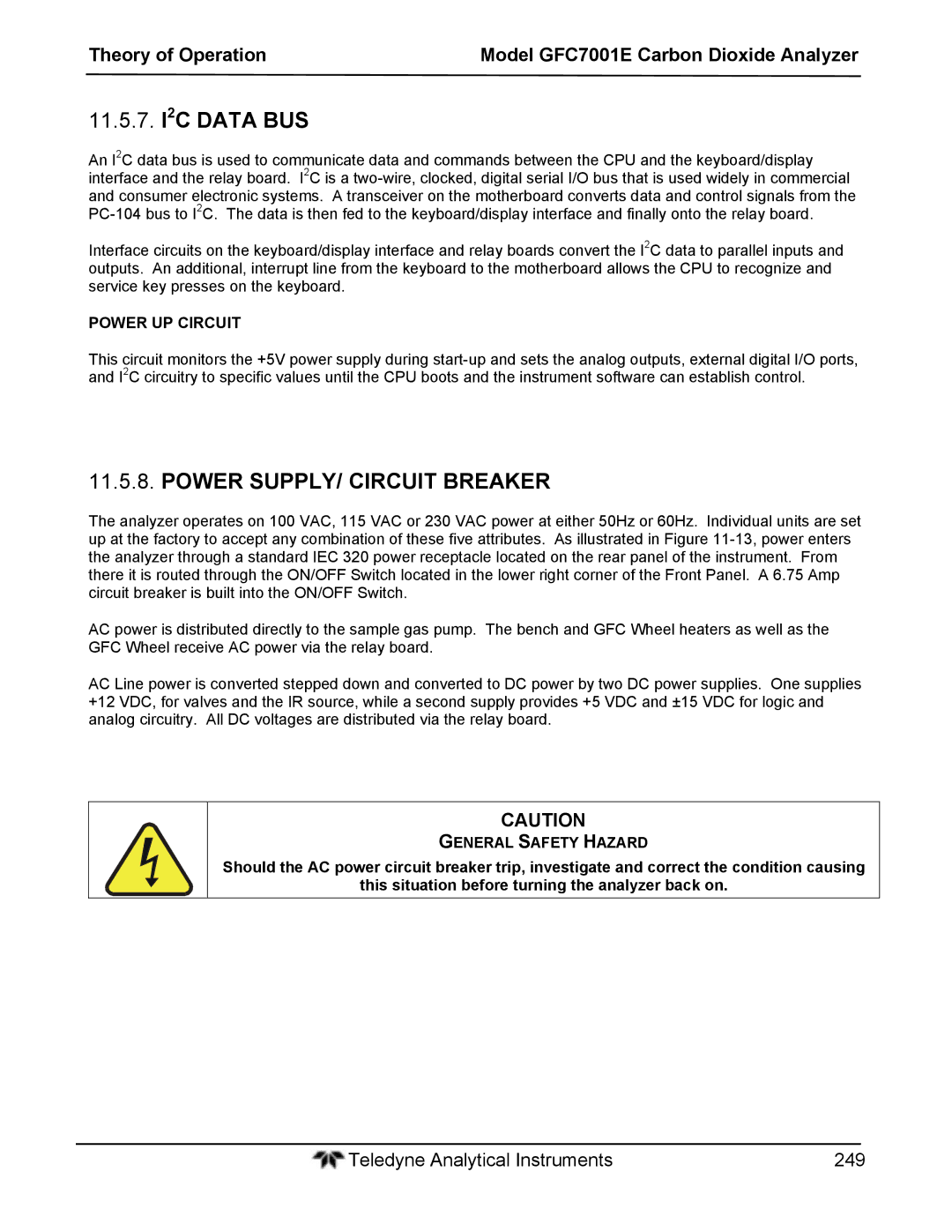 Teledyne GFC 7001EM operation manual Power SUPPLY/ Circuit Breaker, Power UP Circuit 