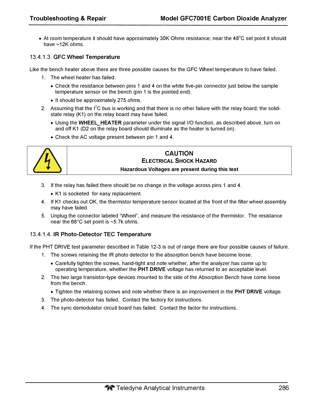 Teledyne GFC 7001EM operation manual GFC Wheel Temperature, IR Photo-Detector TEC Temperature 