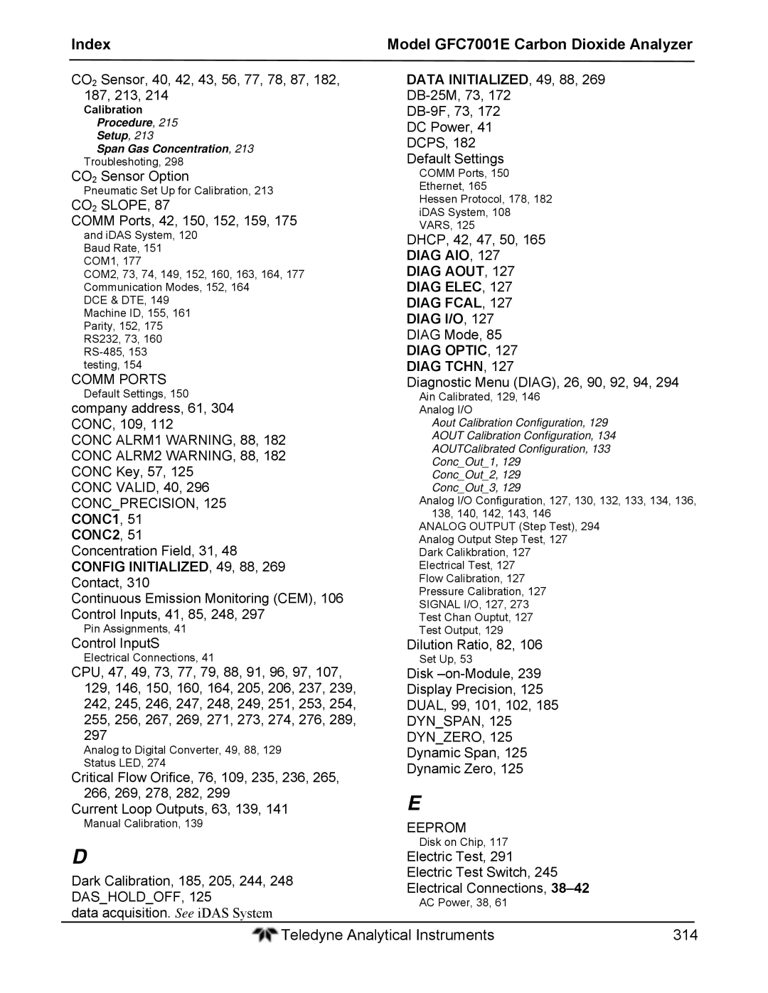 Teledyne GFC 7001EM operation manual Index 