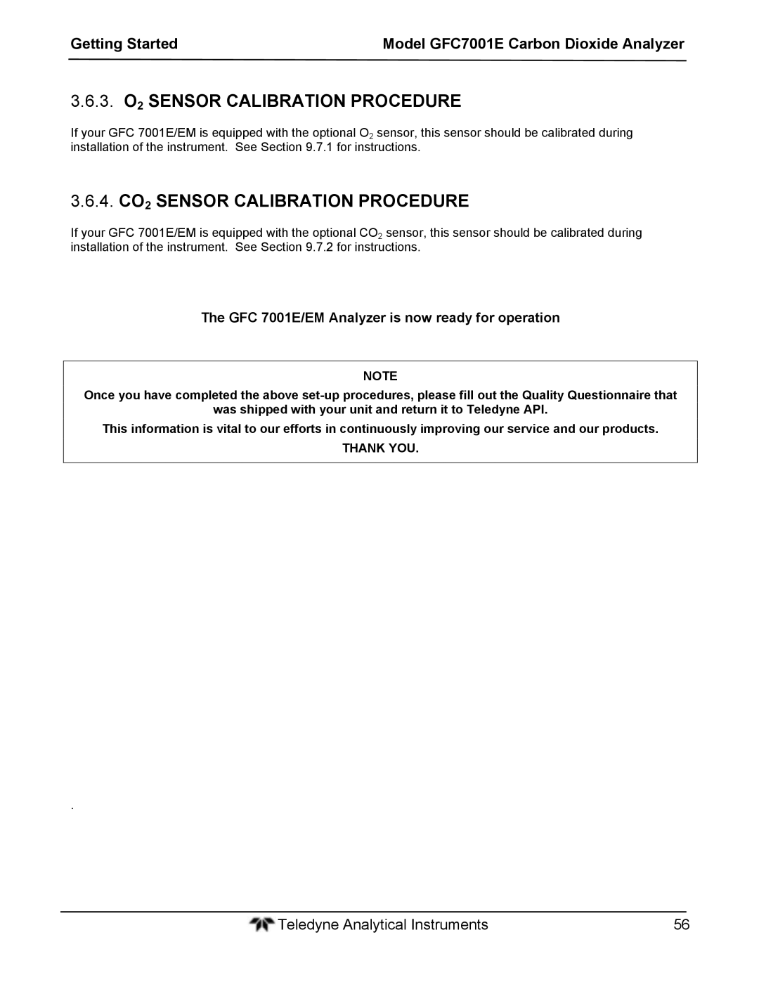 Teledyne GFC 7001EM operation manual 3. O2 Sensor Calibration Procedure, 4. CO2 Sensor Calibration Procedure, Thank YOU 