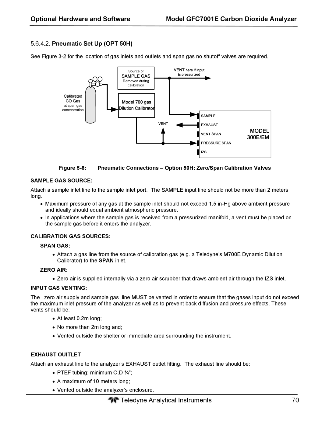 Teledyne GFC 7001EM operation manual Pneumatic Set Up OPT 50H, Exhaust Ouitlet 