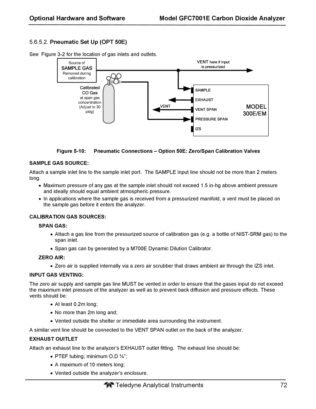 Teledyne GFC 7001EM operation manual Pneumatic Set Up OPT 50E 