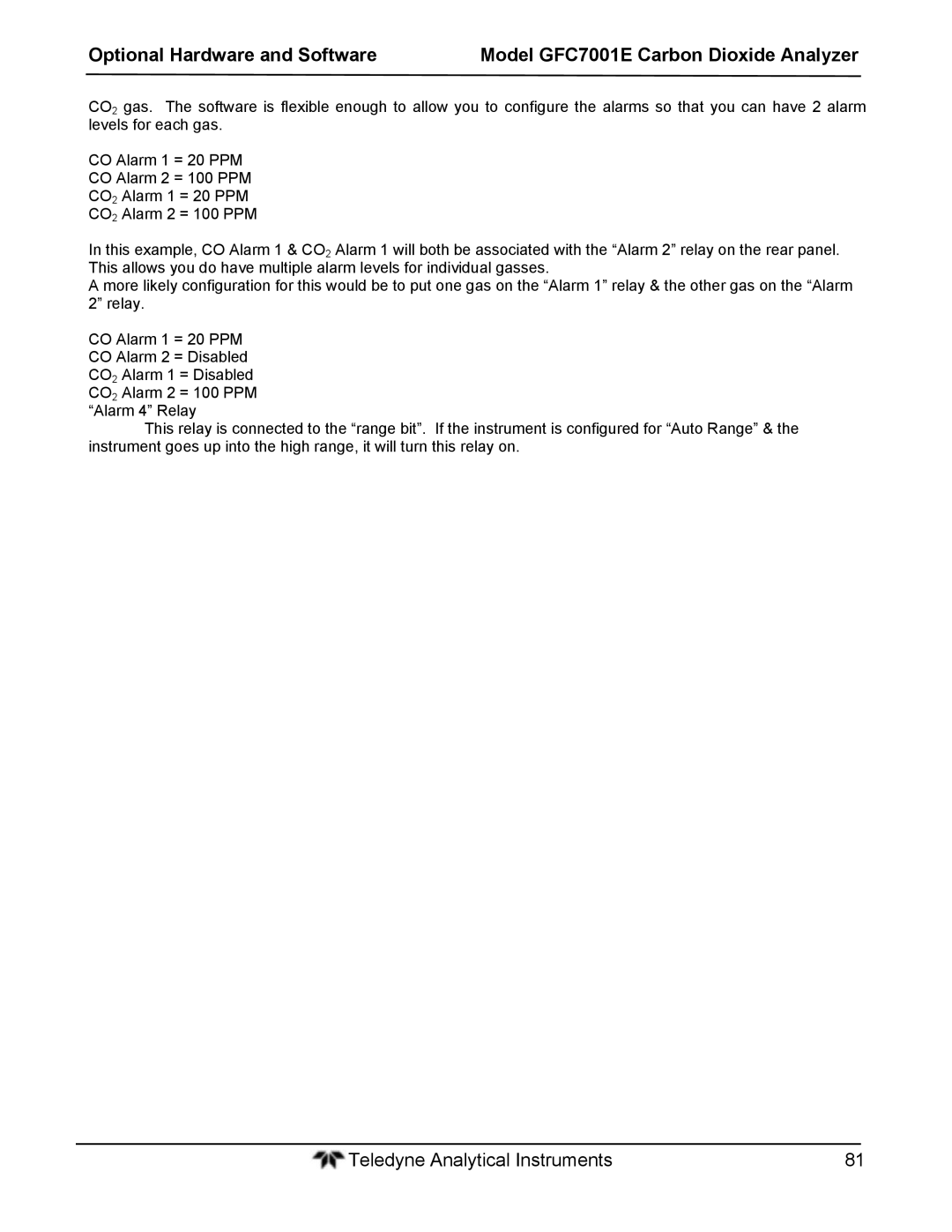 Teledyne GFC 7001EM operation manual Optional Hardware and Software 