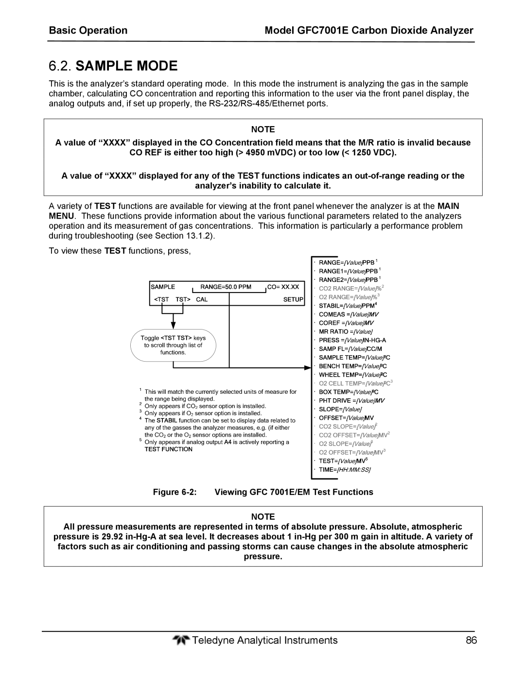 Teledyne GFC 7001EM operation manual Sample Mode 