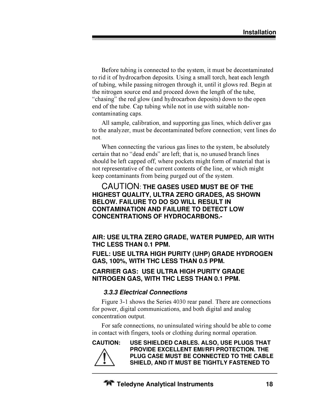 Teledyne HEATED THC, SERIES 4030 manual Electrical Connections 