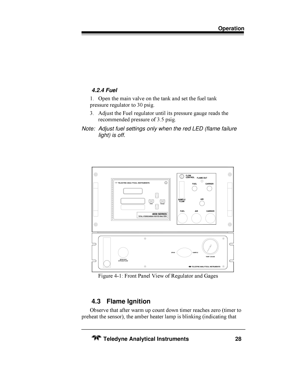 Teledyne HEATED THC, SERIES 4030 manual Flame Ignition, Fuel 