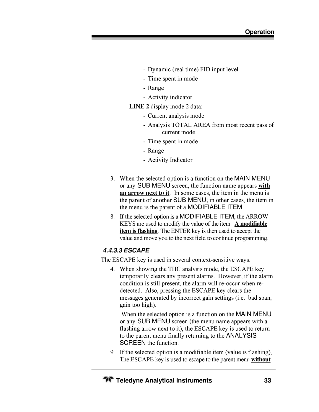 Teledyne SERIES 4030, HEATED THC manual Escape 