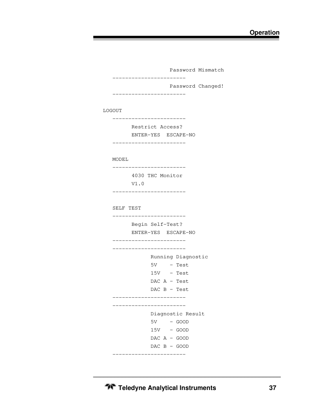 Teledyne SERIES 4030, HEATED THC manual Logout 