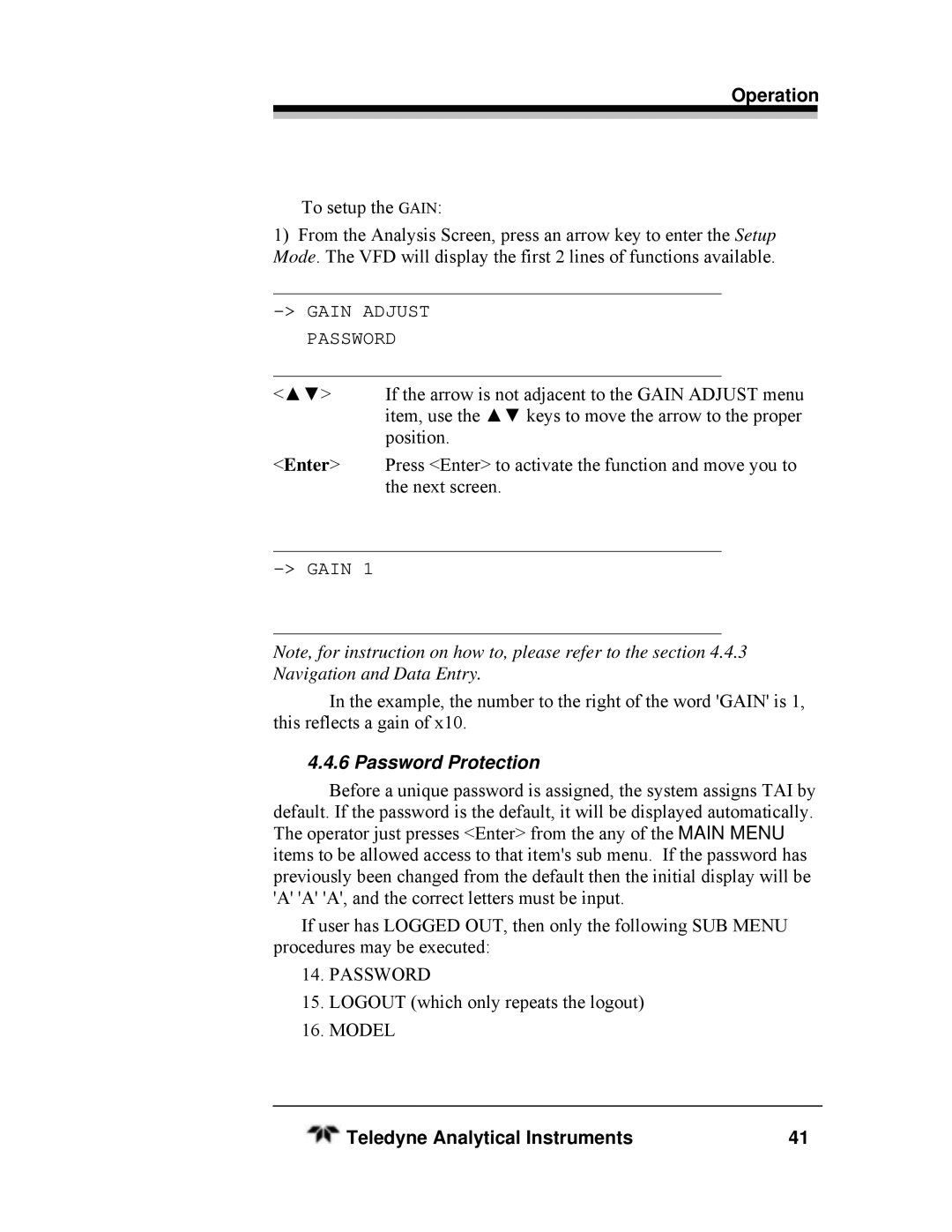 Teledyne SERIES 4030, HEATED THC manual Password Protection 