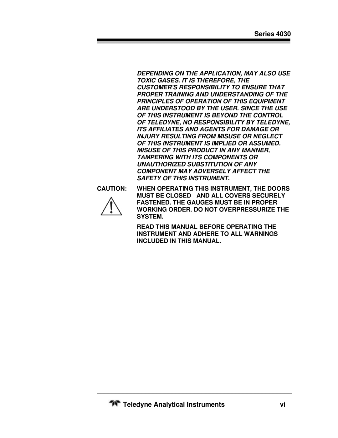 Teledyne HEATED THC, SERIES 4030 manual Series 