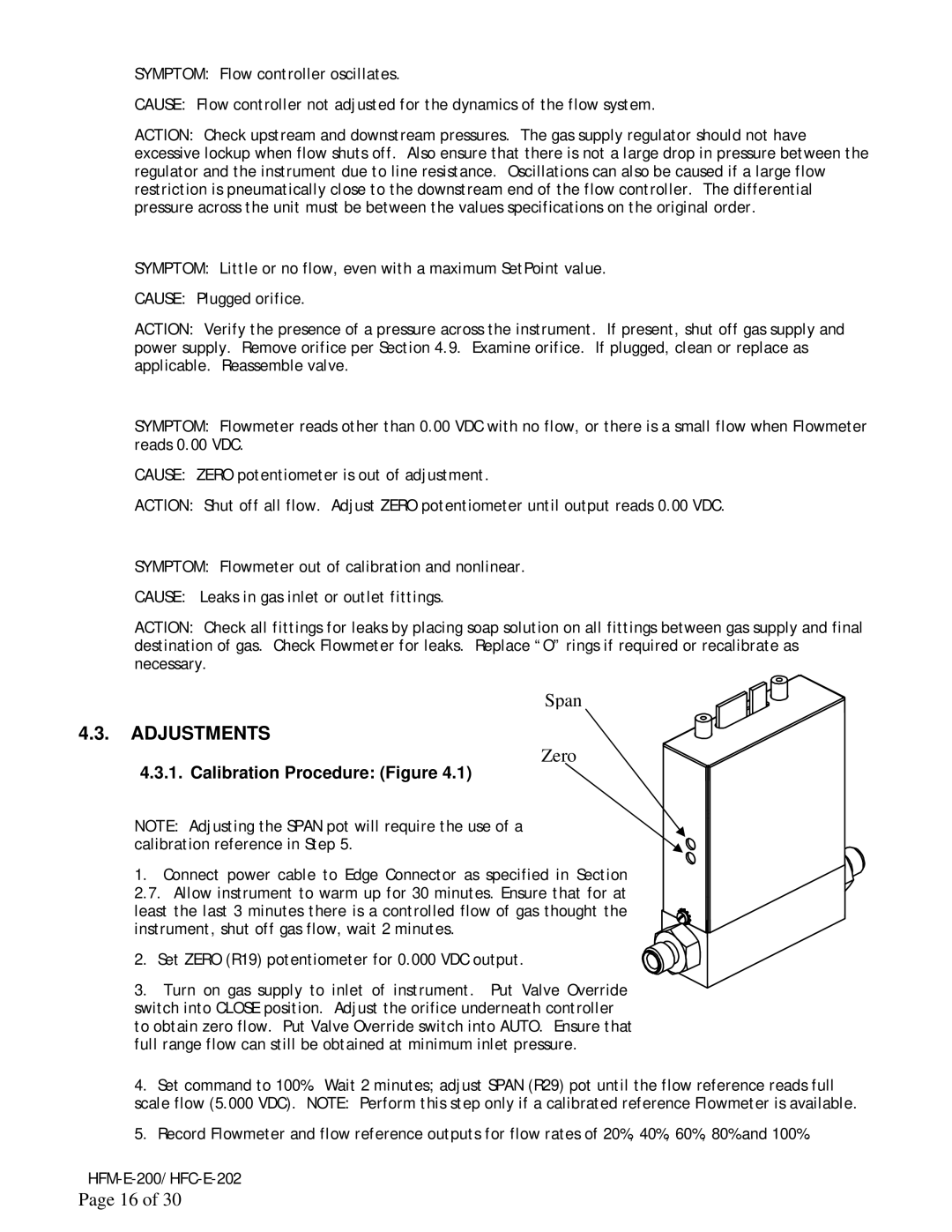 Teledyne HFC-E-202, HFM-E-200 instruction manual Adjustments, Calibration Procedure Figure 