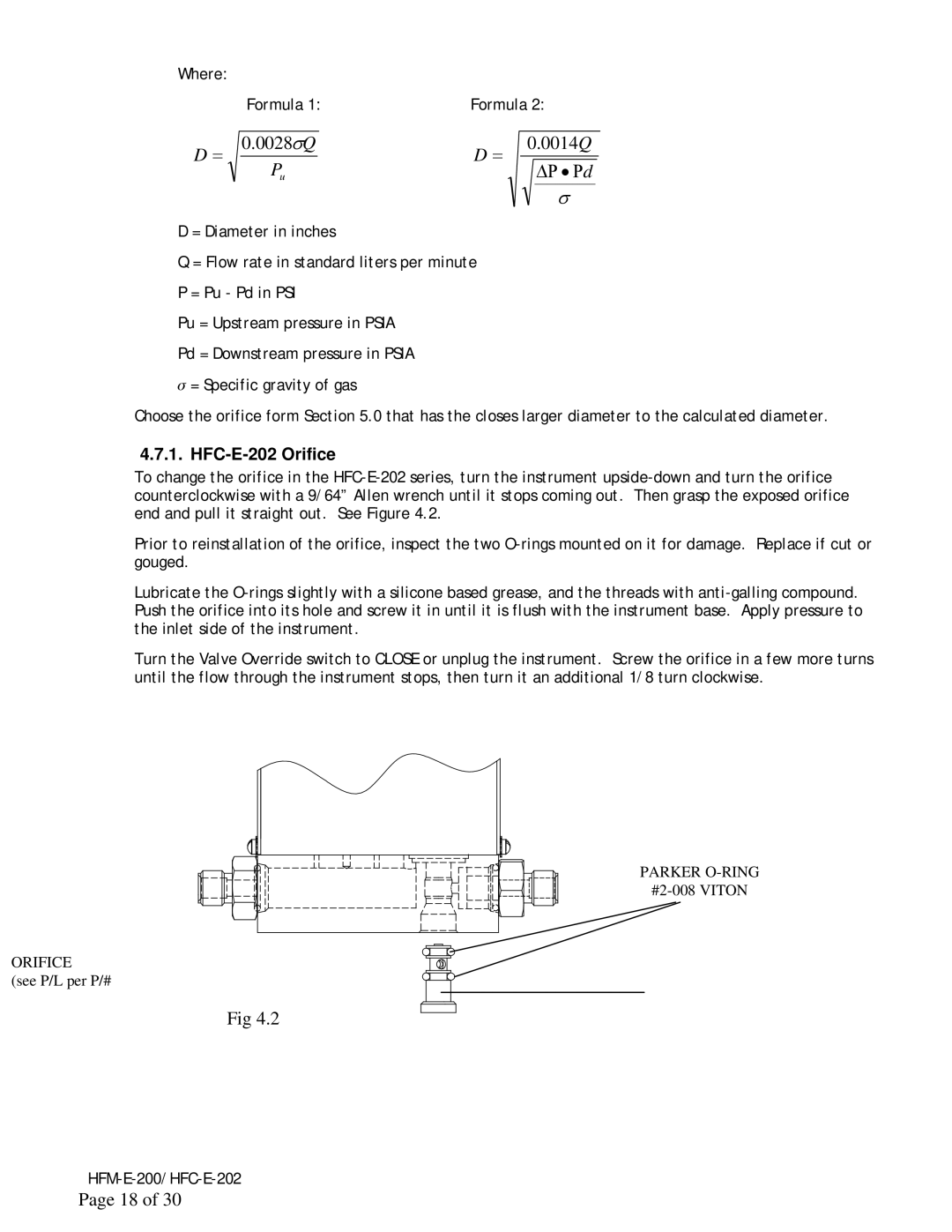 Teledyne HFM-E-200 instruction manual 0014 Q, HFC-E-202 Orifice 