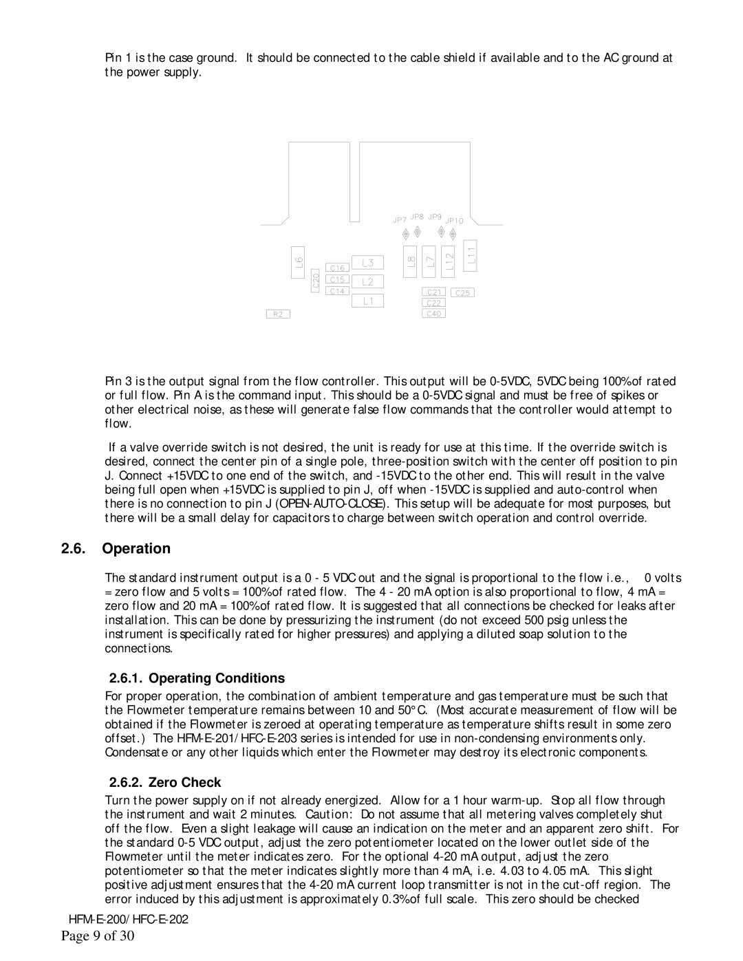 Teledyne HFM-E-200, HFC-E-202 instruction manual Operation, Operating Conditions, Zero Check 