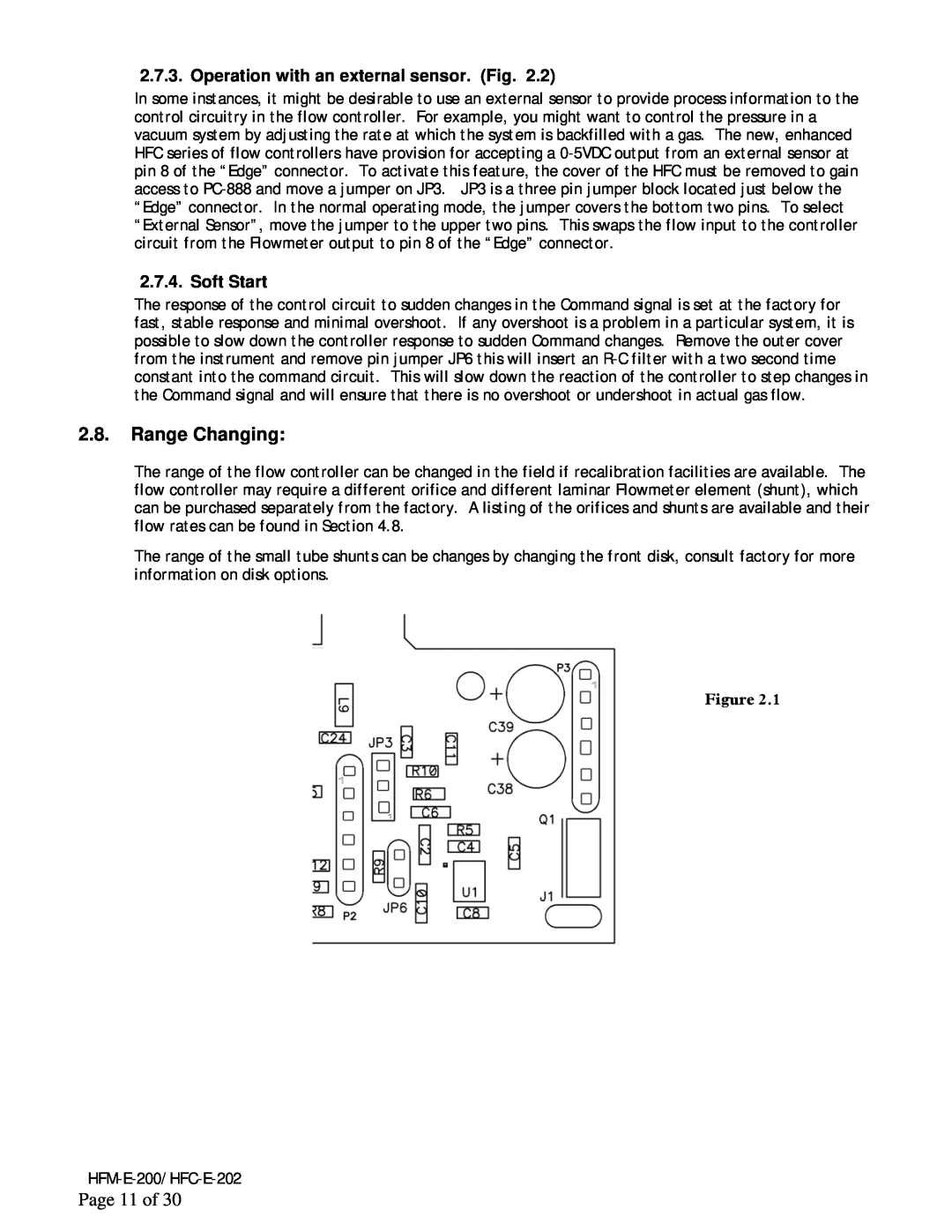 Teledyne HFM-E-200, HFC-E-202 Range Changing, Page 11 of, Operation with an external sensor. Fig, Soft Start 