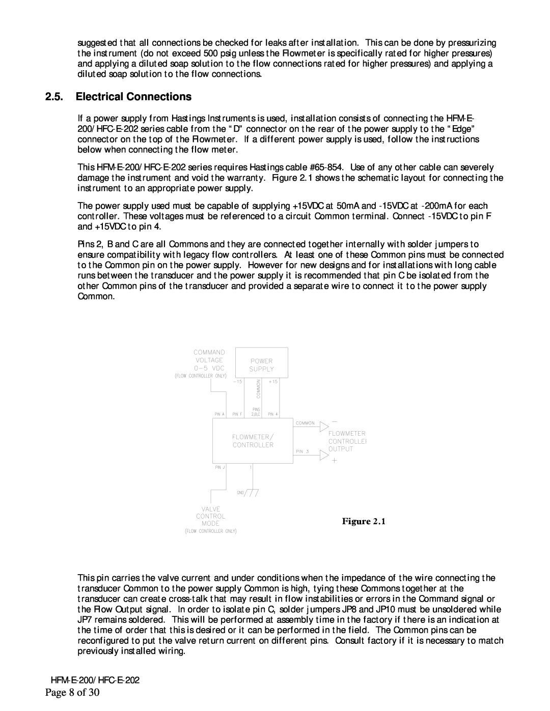 Teledyne HFC-E-202, HFM-E-200 instruction manual Electrical Connections, Page 8 of 