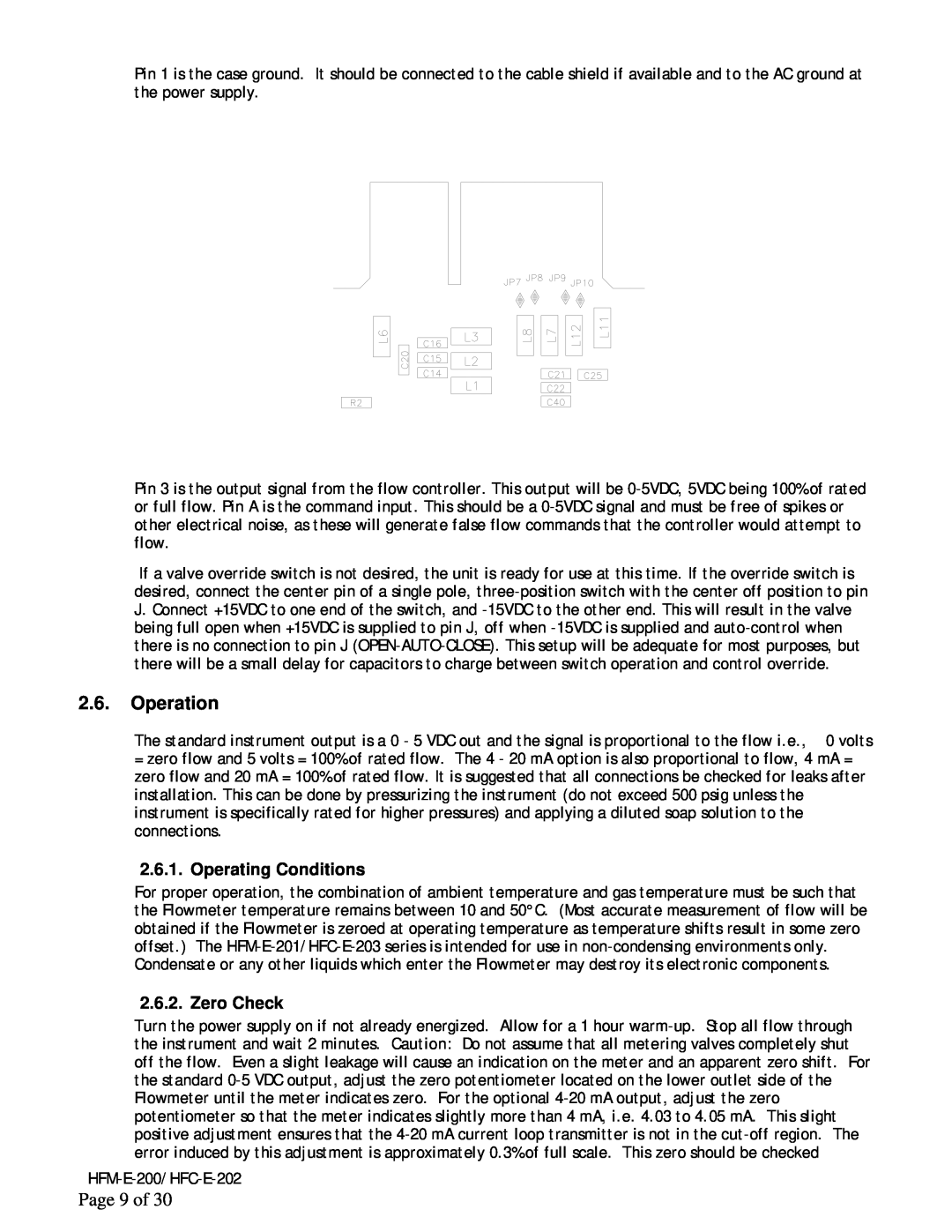 Teledyne HFM-E-200, HFC-E-202 instruction manual Operation, Page 9 of, Operating Conditions, Zero Check 