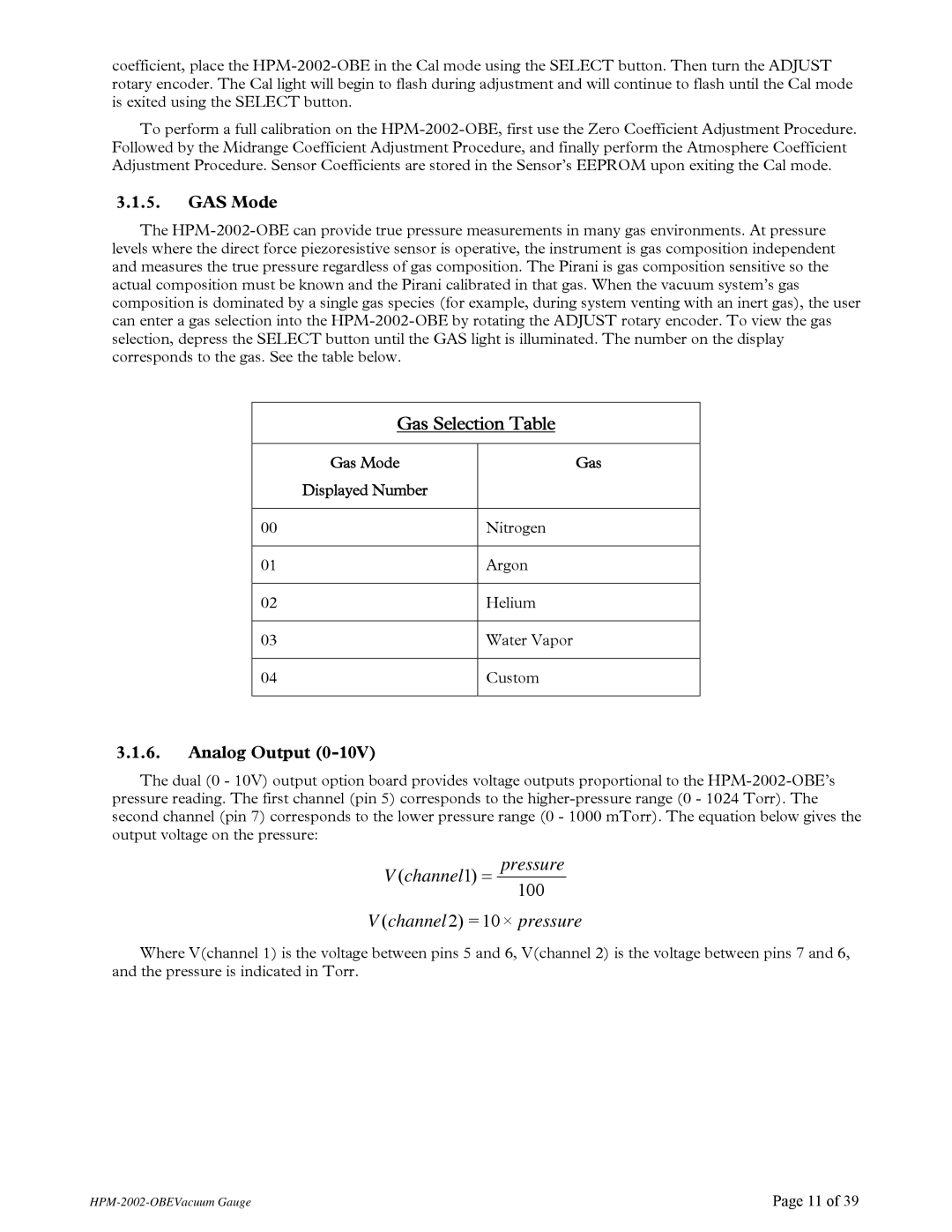 Teledyne HPM-2002-OBE instruction manual Gas Selection Table, GAS Mode, Analog Output 