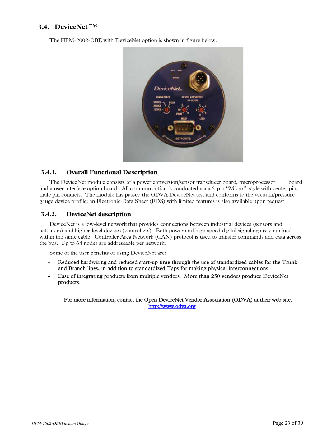 Teledyne HPM-2002-OBE instruction manual DeviceNet TM, DeviceNet description 