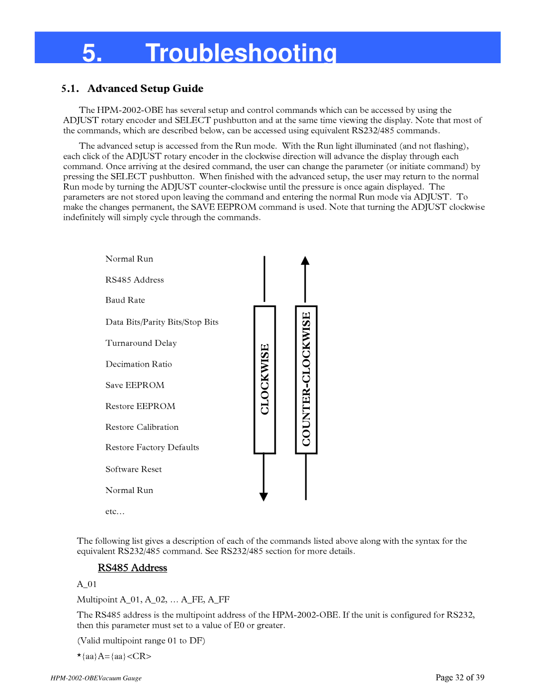 Teledyne HPM-2002-OBE instruction manual Advanced Setup Guide, RS485 Address 