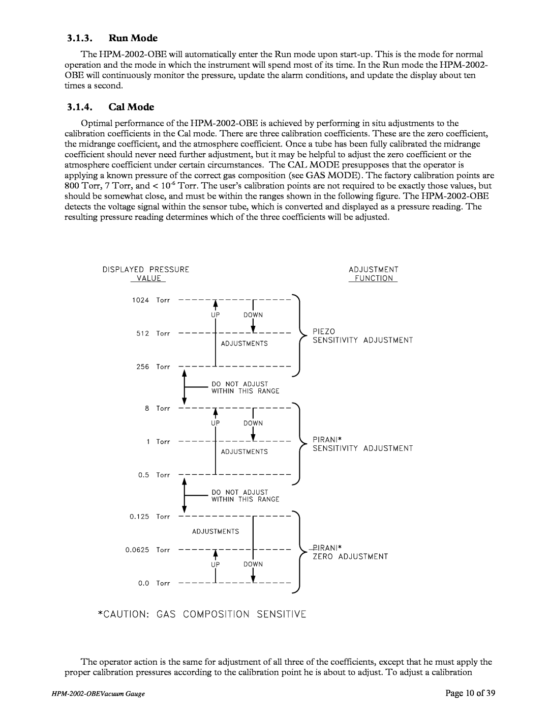 Teledyne HPM-2002-OBE instruction manual Run Mode, Cal Mode, Page 10 of 