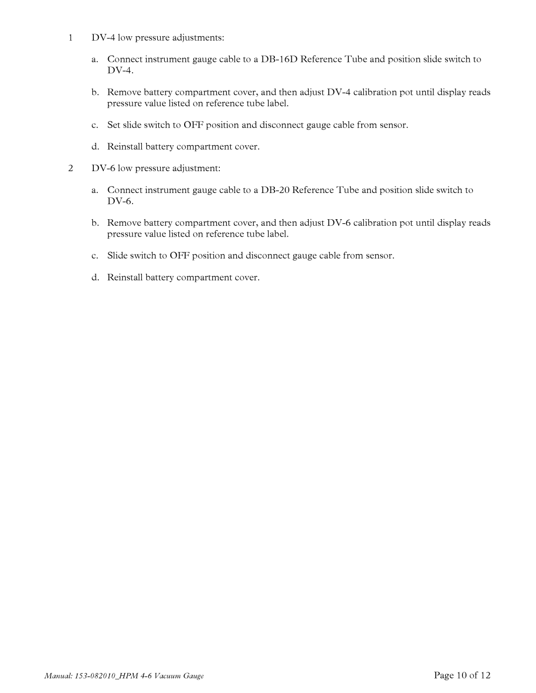 Teledyne HPM 4/6 instruction manual Manual 153-082010HPM 4-6 Vacuum Gauge 