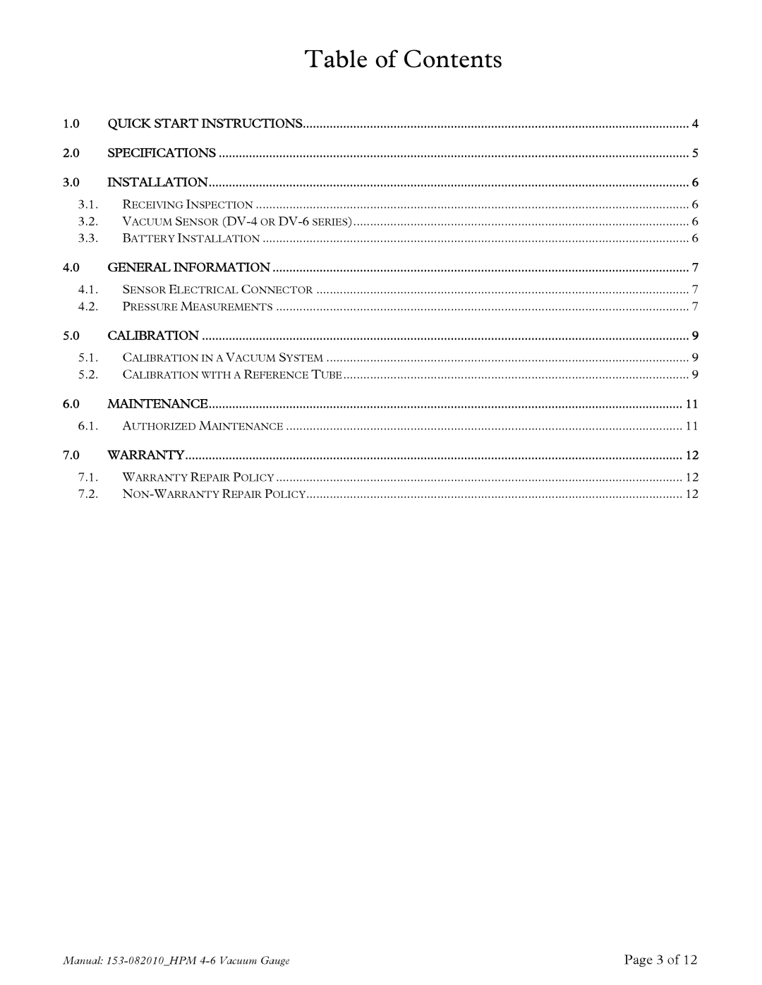 Teledyne HPM 4/6 instruction manual Table of Contents 