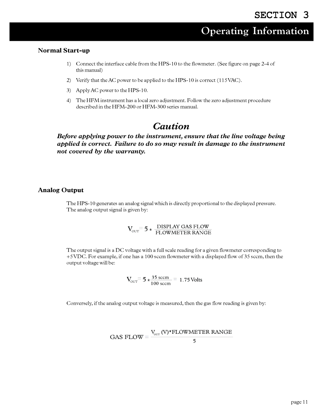 Teledyne HPS-10 instruction manual Operating Information, Normal Start-up 