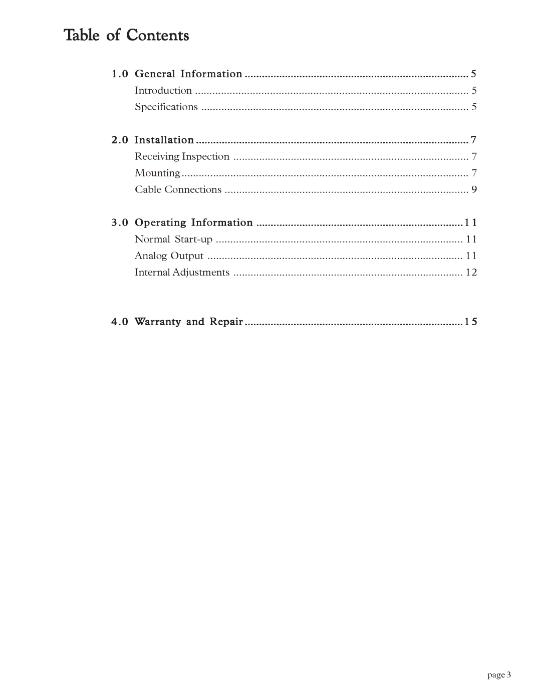 Teledyne HPS-10 instruction manual Table of Contents 