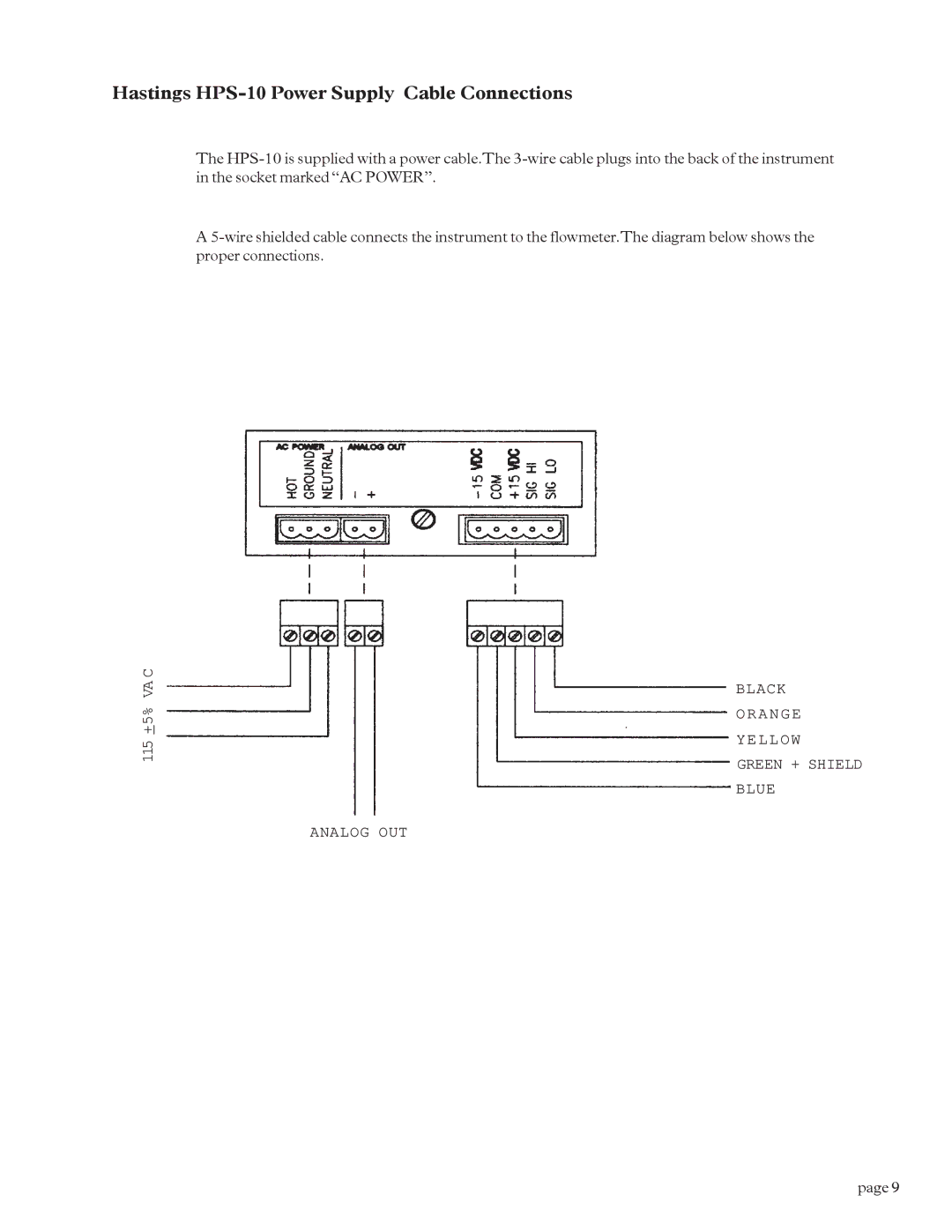 Teledyne instruction manual Hastings HPS-10 Power Supply Cable Connections 