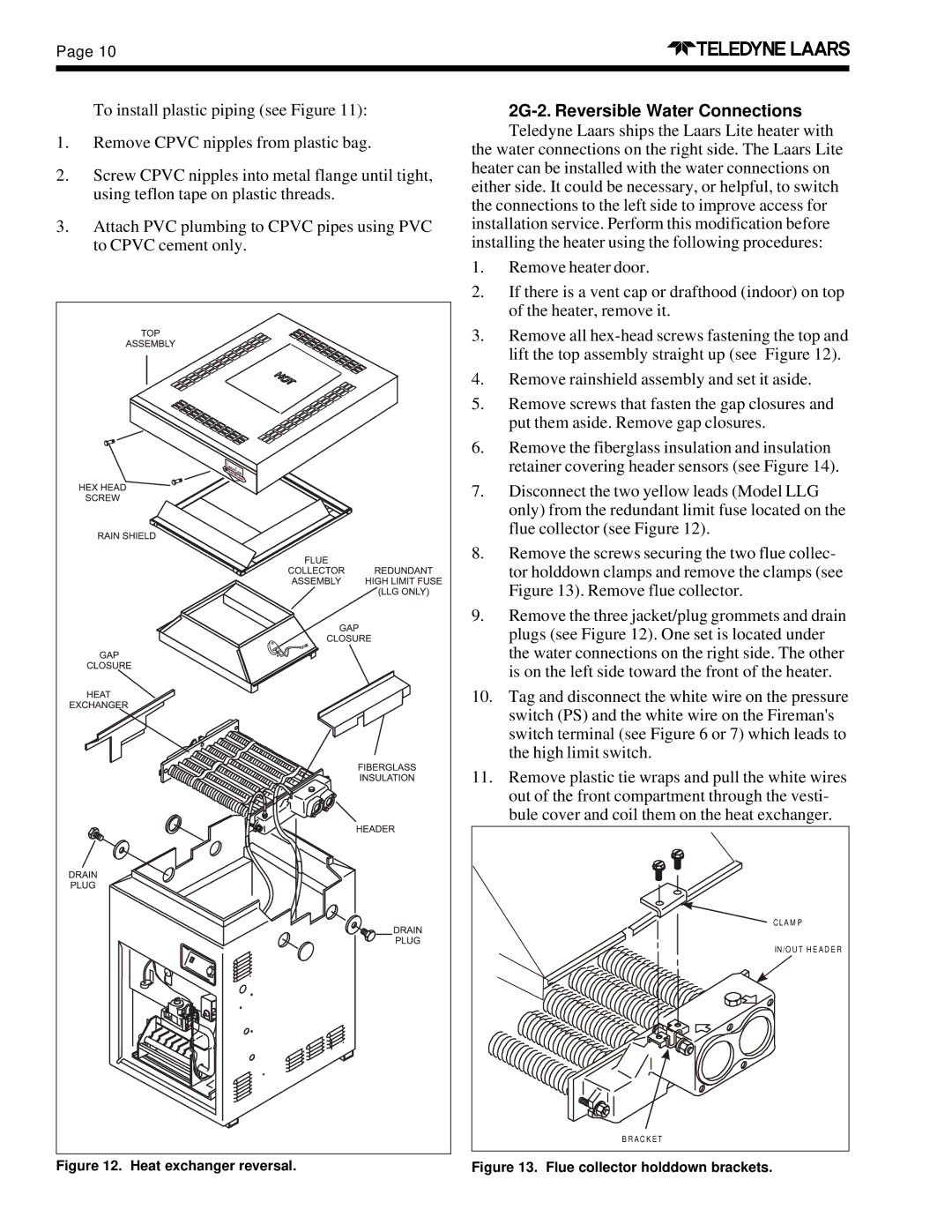 Teledyne LLD, LLG dimensions 2G-2. Reversible Water Connections, Heat exchanger reversal 