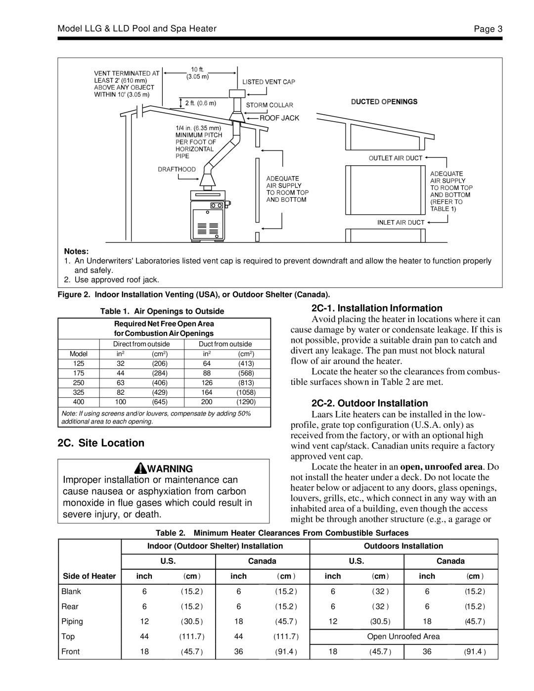 Teledyne LLG, LLD dimensions 2C. Site Location, 2C-1. Installation Information, 2C-2. Outdoor Installation 