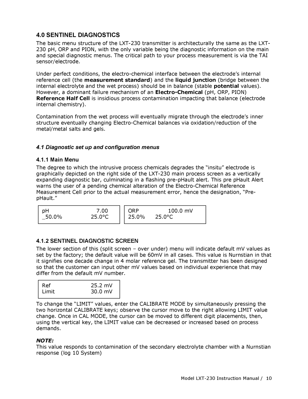 Teledyne LXT-230 manual Sentinel Diagnostics, Diagnostic set up and configuration menus 