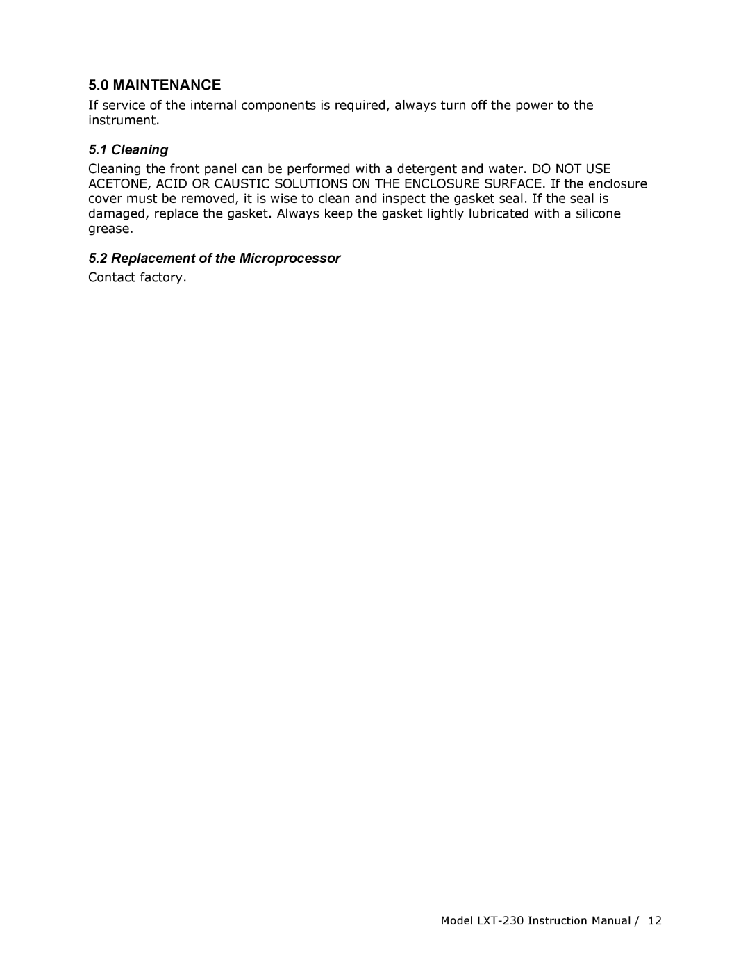 Teledyne LXT-230 manual Maintenance, Cleaning, Replacement of the Microprocessor 