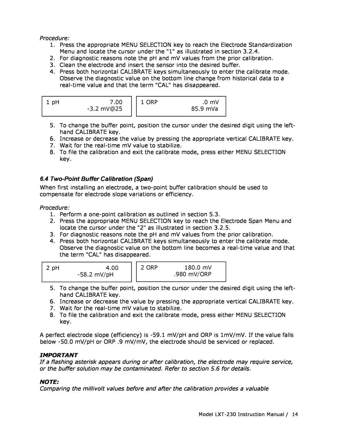 Teledyne LXT-230 manual 6.4Two-PointBuffer Calibration Span, Procedure 