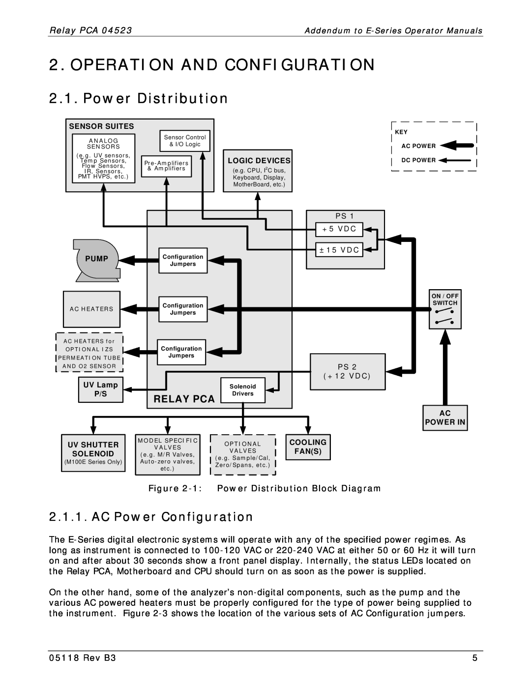 Teledyne M100E manual Operation And Configuration, Power Distribution, AC Power Configuration, Relay Pca, Relay PCA, Rev B3 