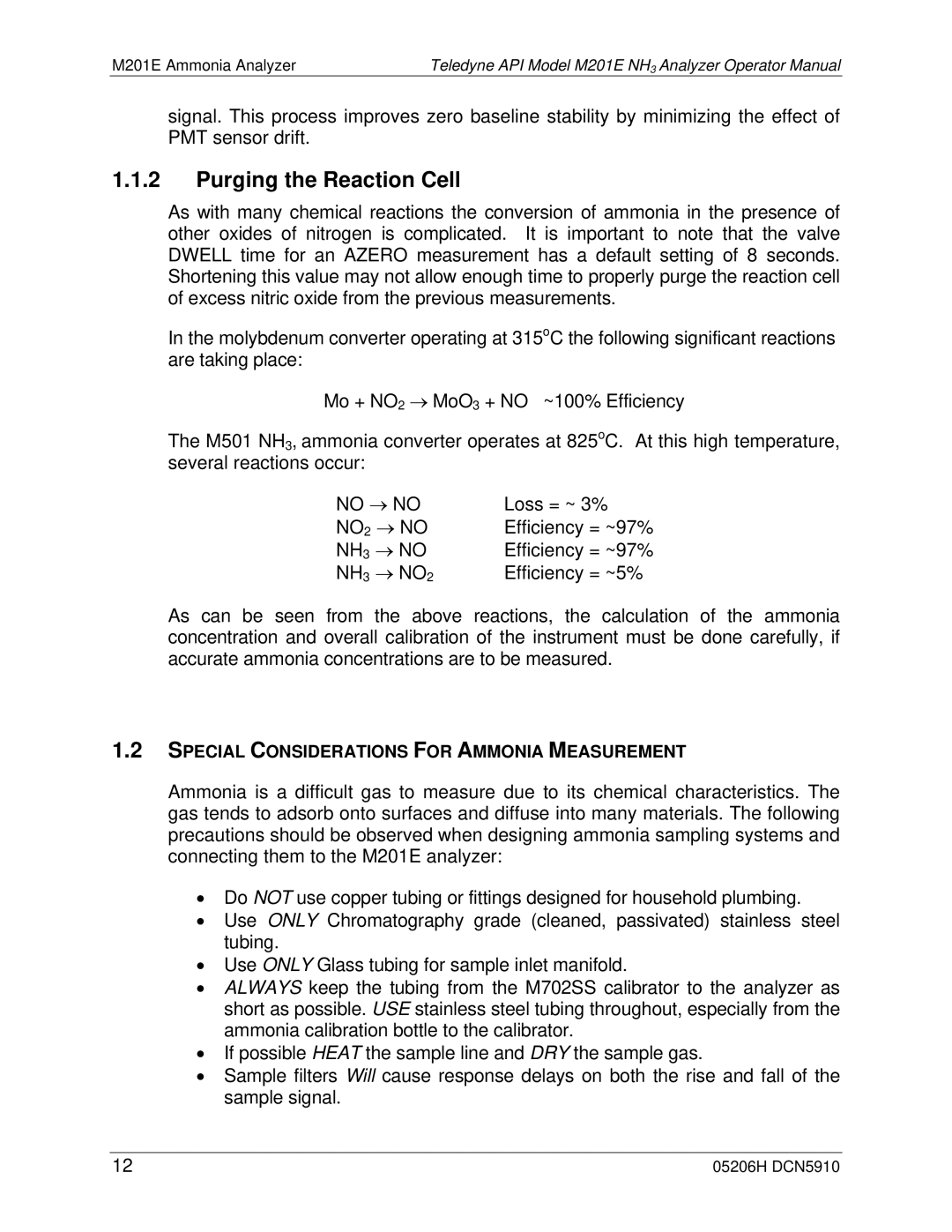 Teledyne M201E manual Purging the Reaction Cell 