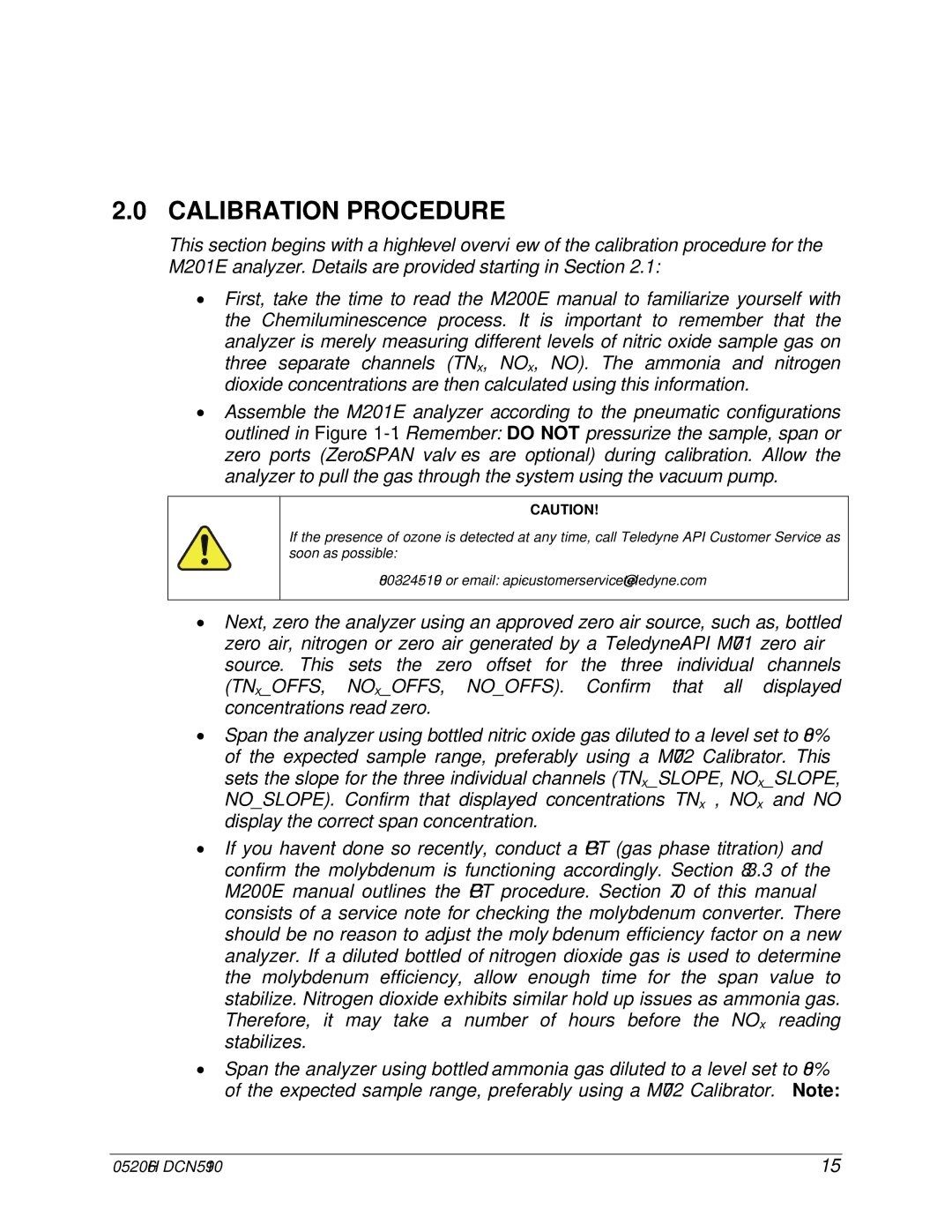 Teledyne M201E manual Calibration Procedure 