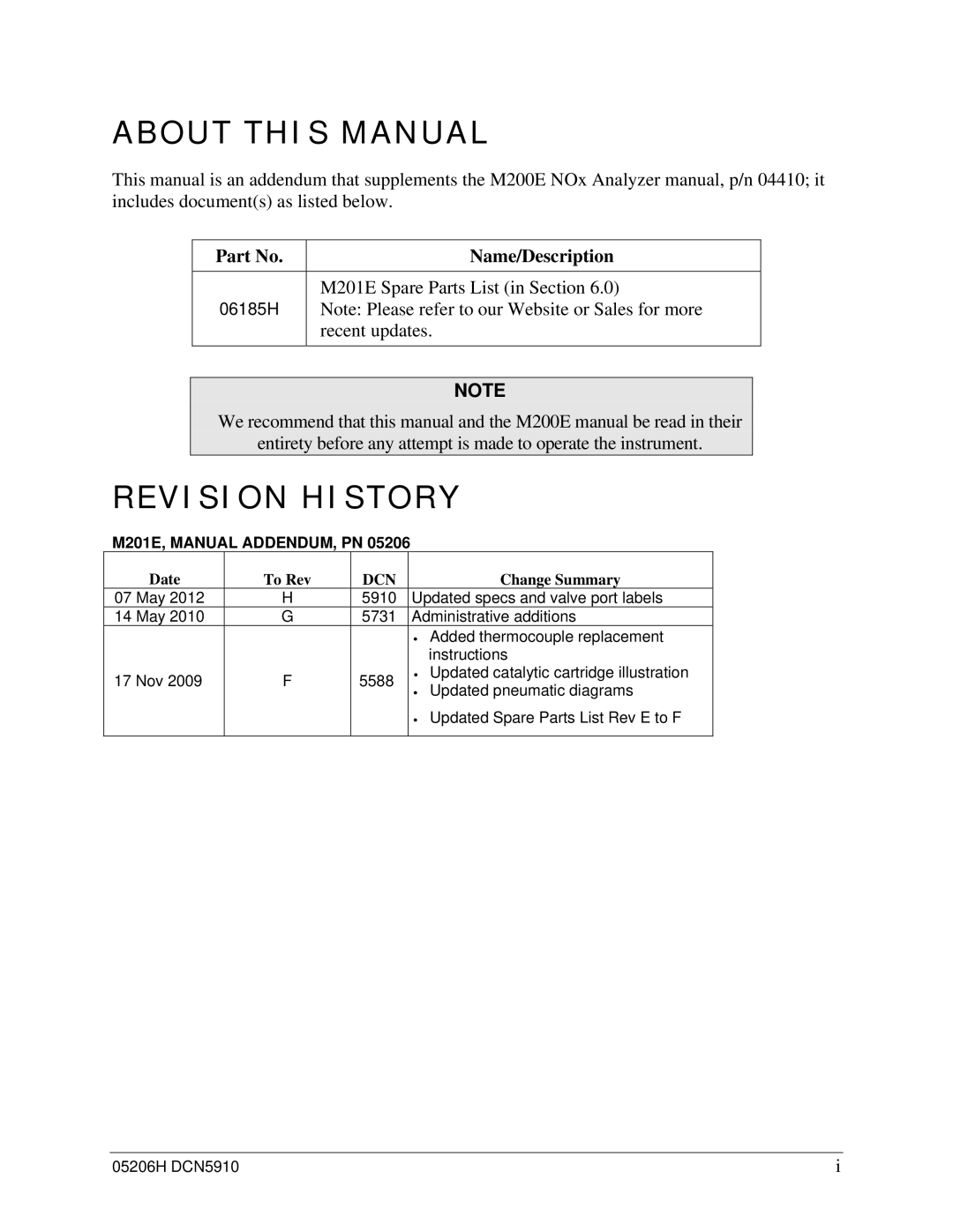 Teledyne M201E manual About this Manual, Name/Description 