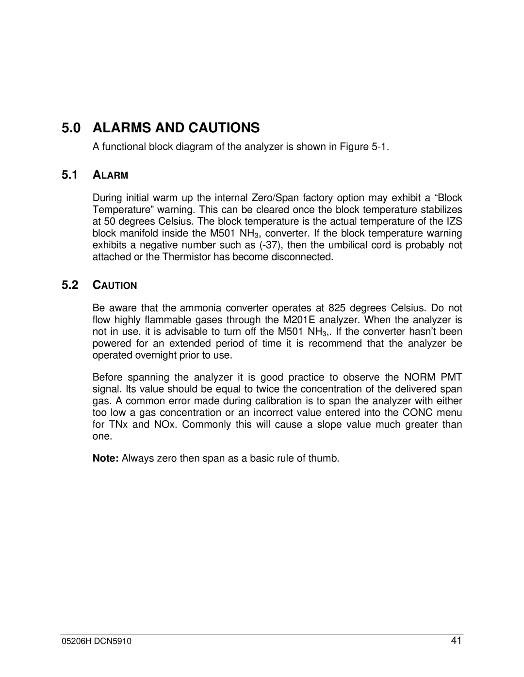 Teledyne M201E manual Alarms and Cautions 