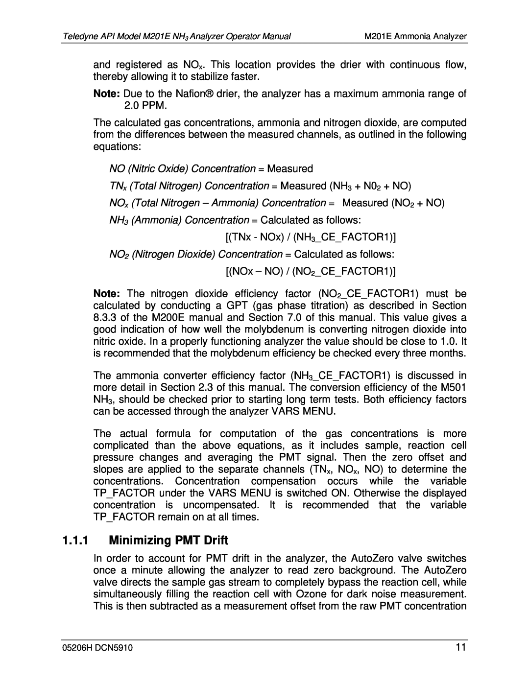 Teledyne M201E manual 1.1.1Minimizing PMT Drift 