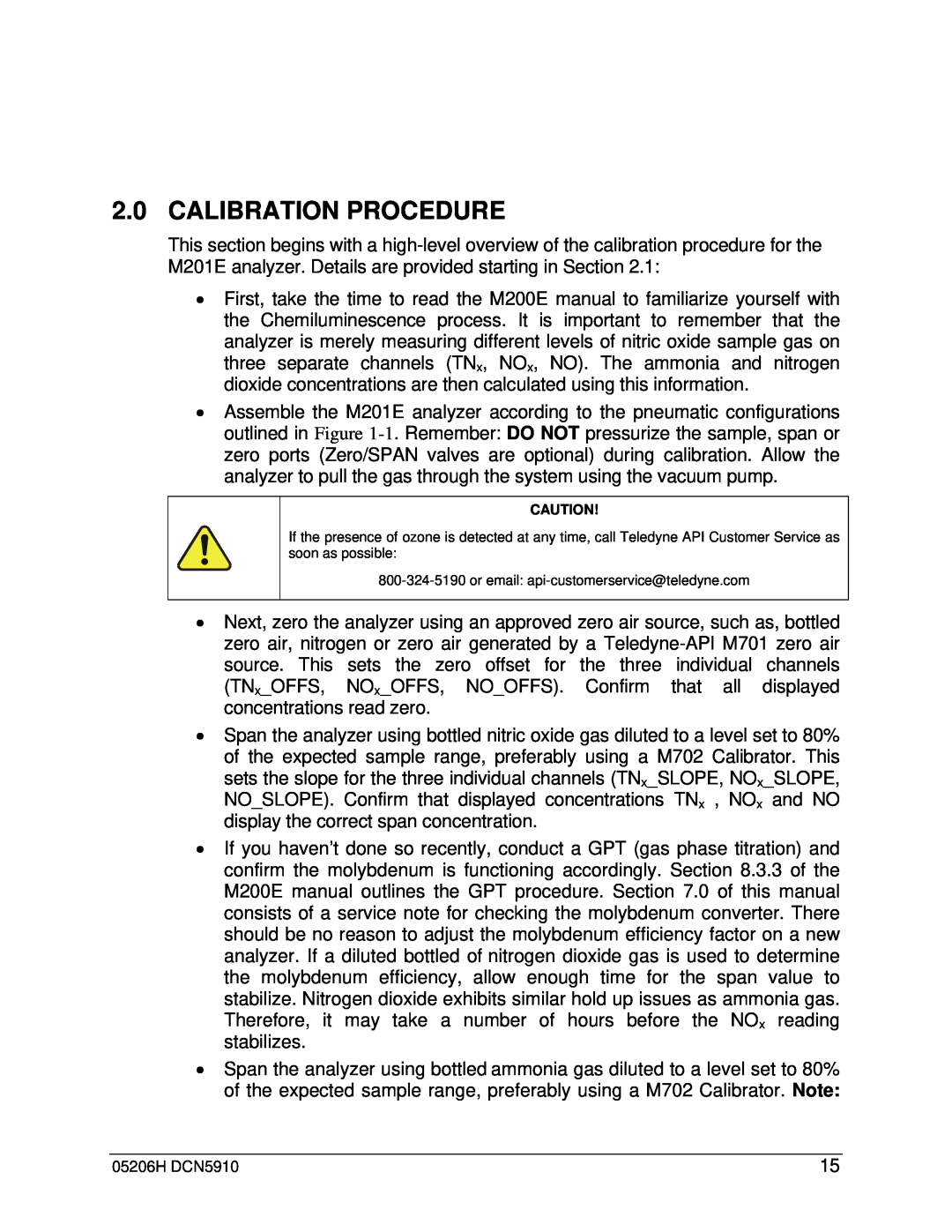 Teledyne M201E manual Calibration Procedure 