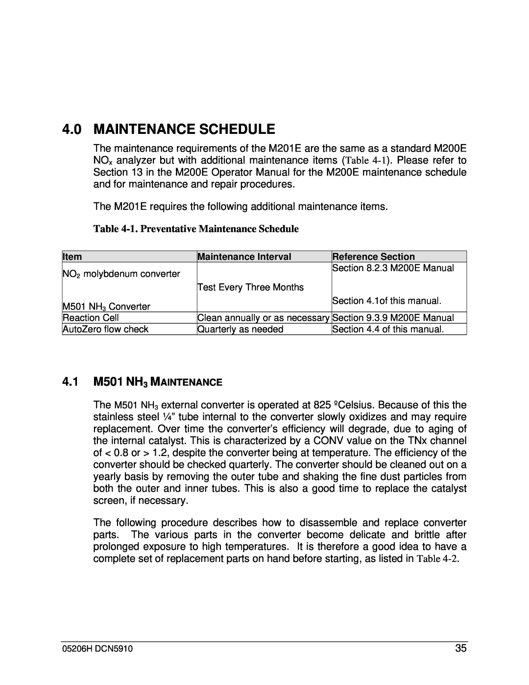 Teledyne M201E manual 1.Preventative Maintenance Schedule 