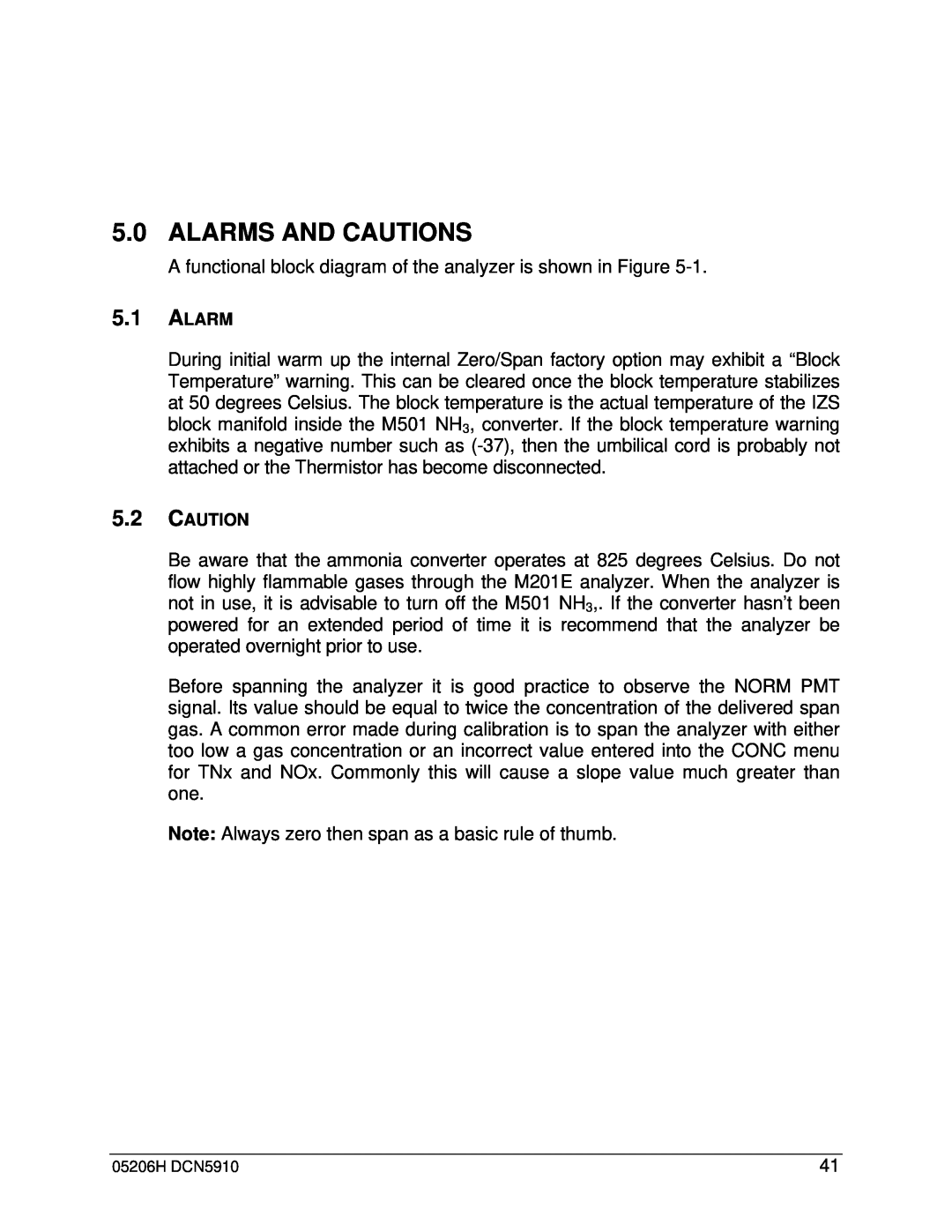 Teledyne M201E manual Alarms And Cautions 