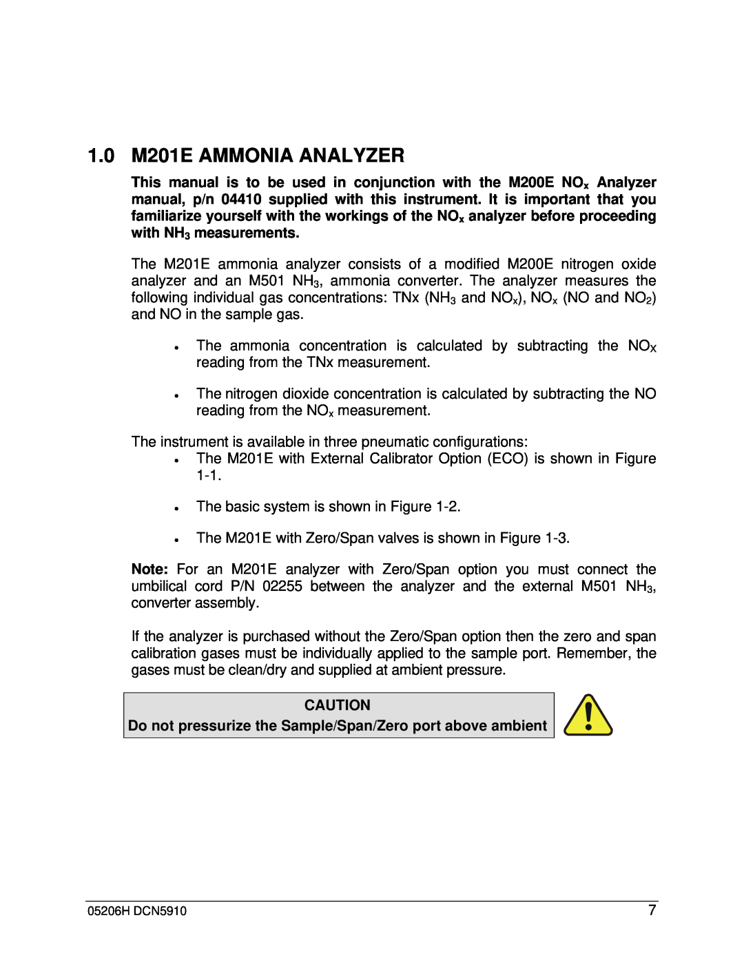 Teledyne manual 1.0 M201E AMMONIA ANALYZER 