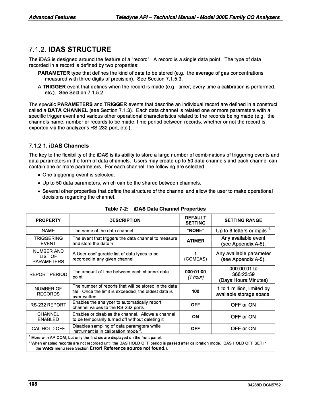 Teledyne M300EM operation manual Idas Structure, iDAS Channels, 2:iDAS Data Channel Properties 