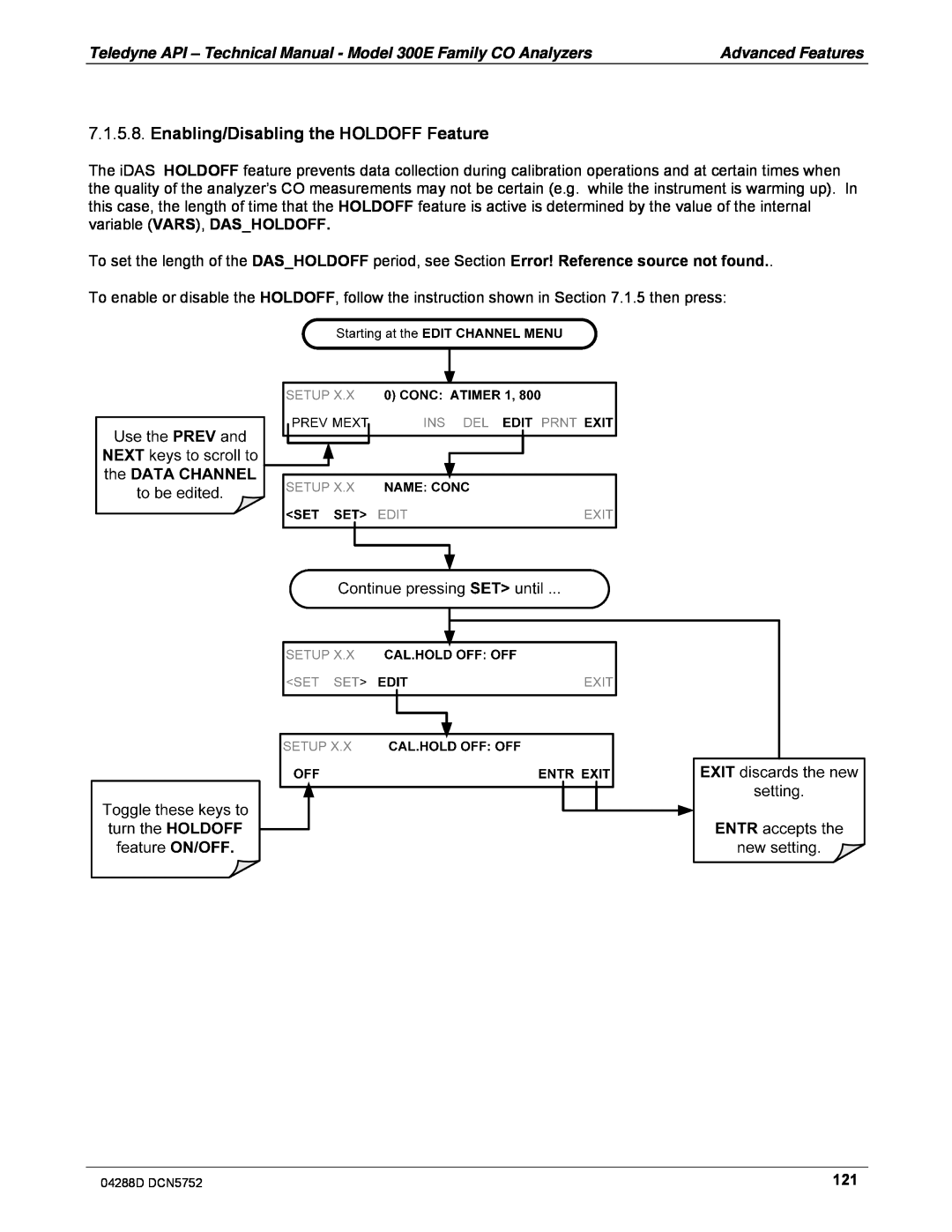 Teledyne M300EM operation manual Enabling/Disabling the HOLDOFF Feature 