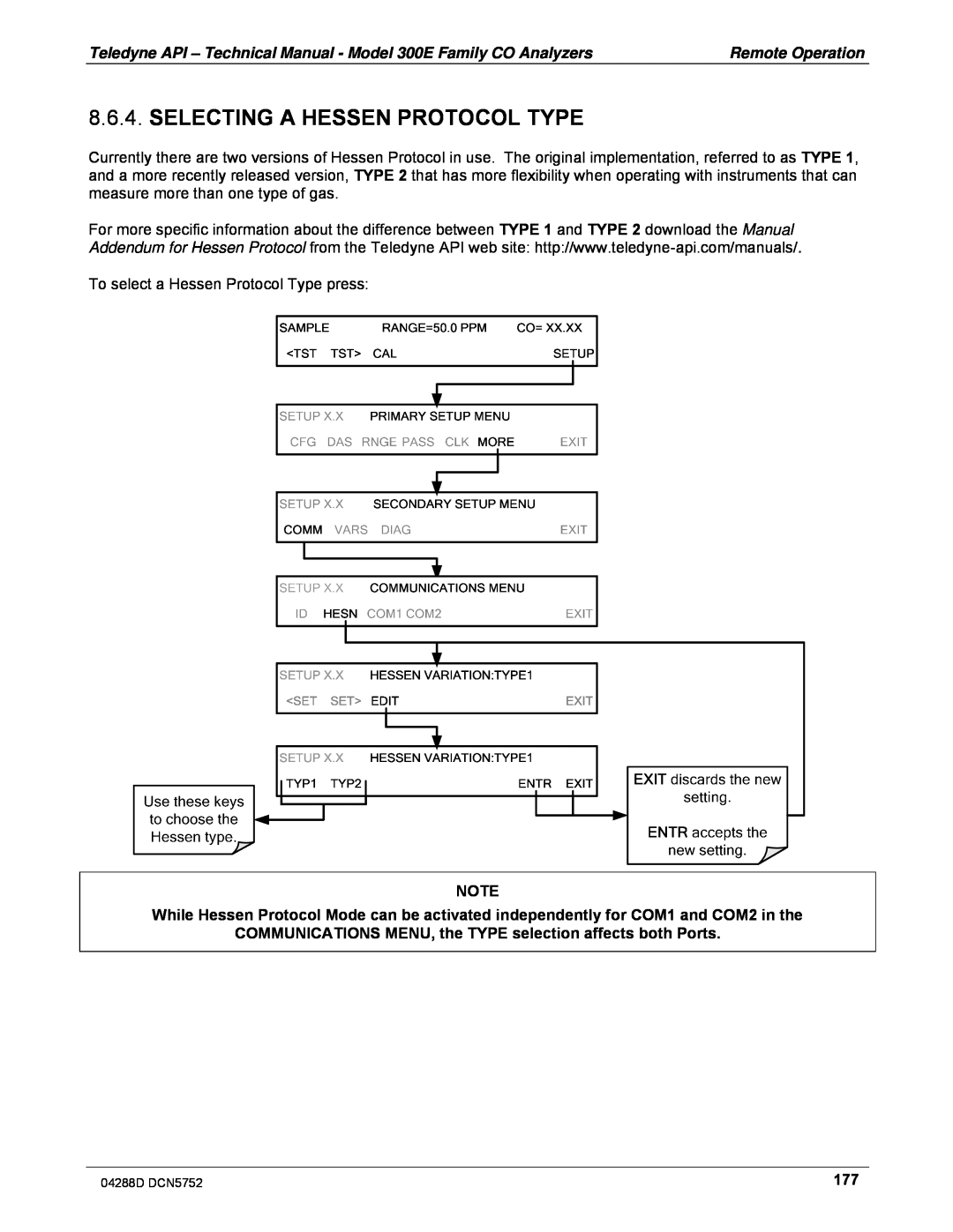 Teledyne M300EM operation manual Selecting A Hessen Protocol Type 