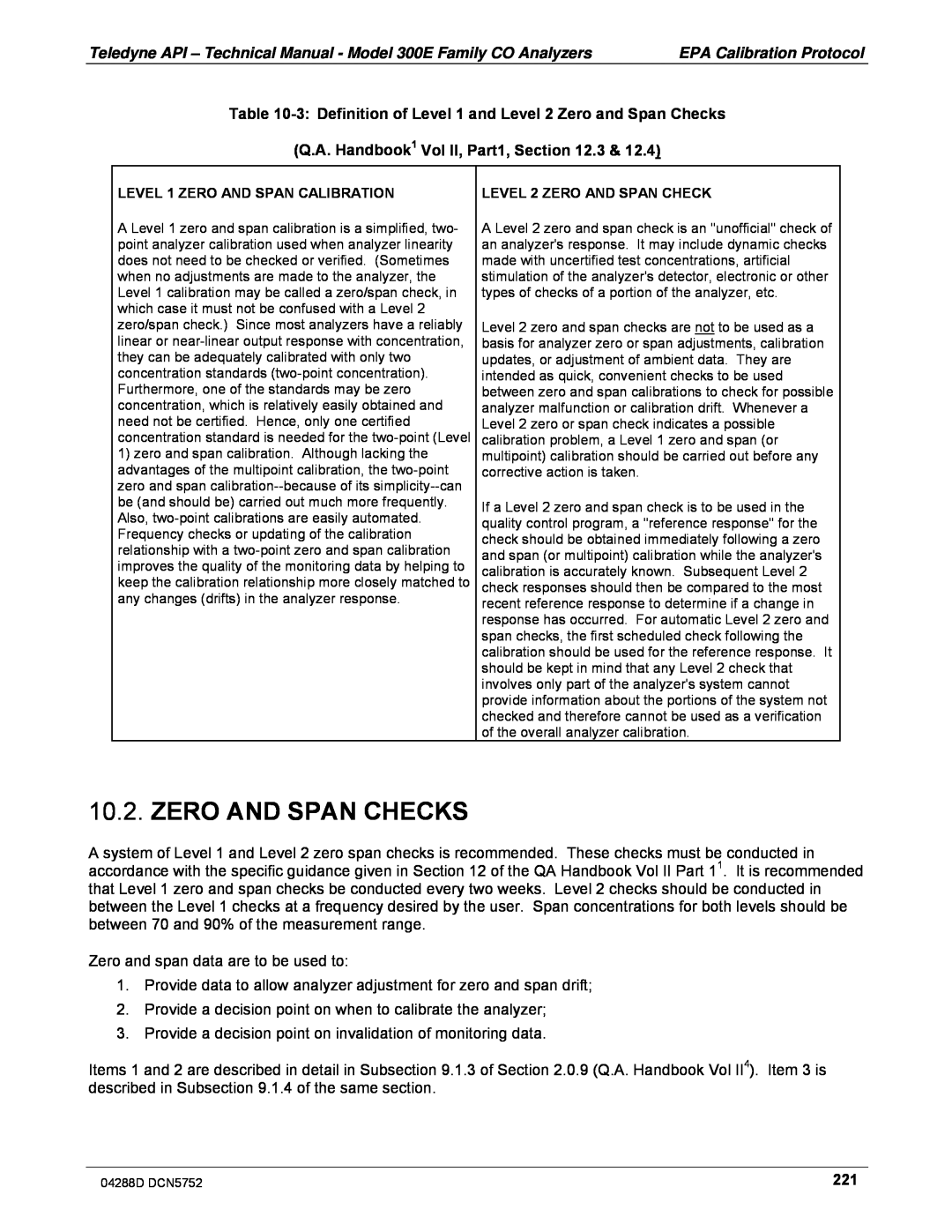 Teledyne M300EM operation manual Zero And Span Checks, Q.A. Handbook1 Vol II, Part1, .3 