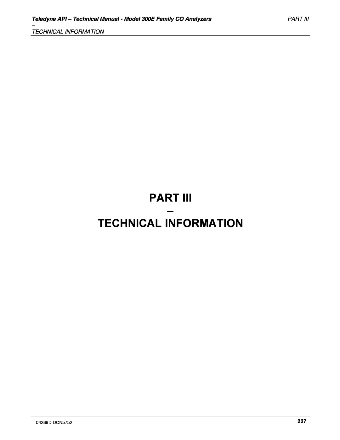 Teledyne M300EM operation manual Part – Technical Information 