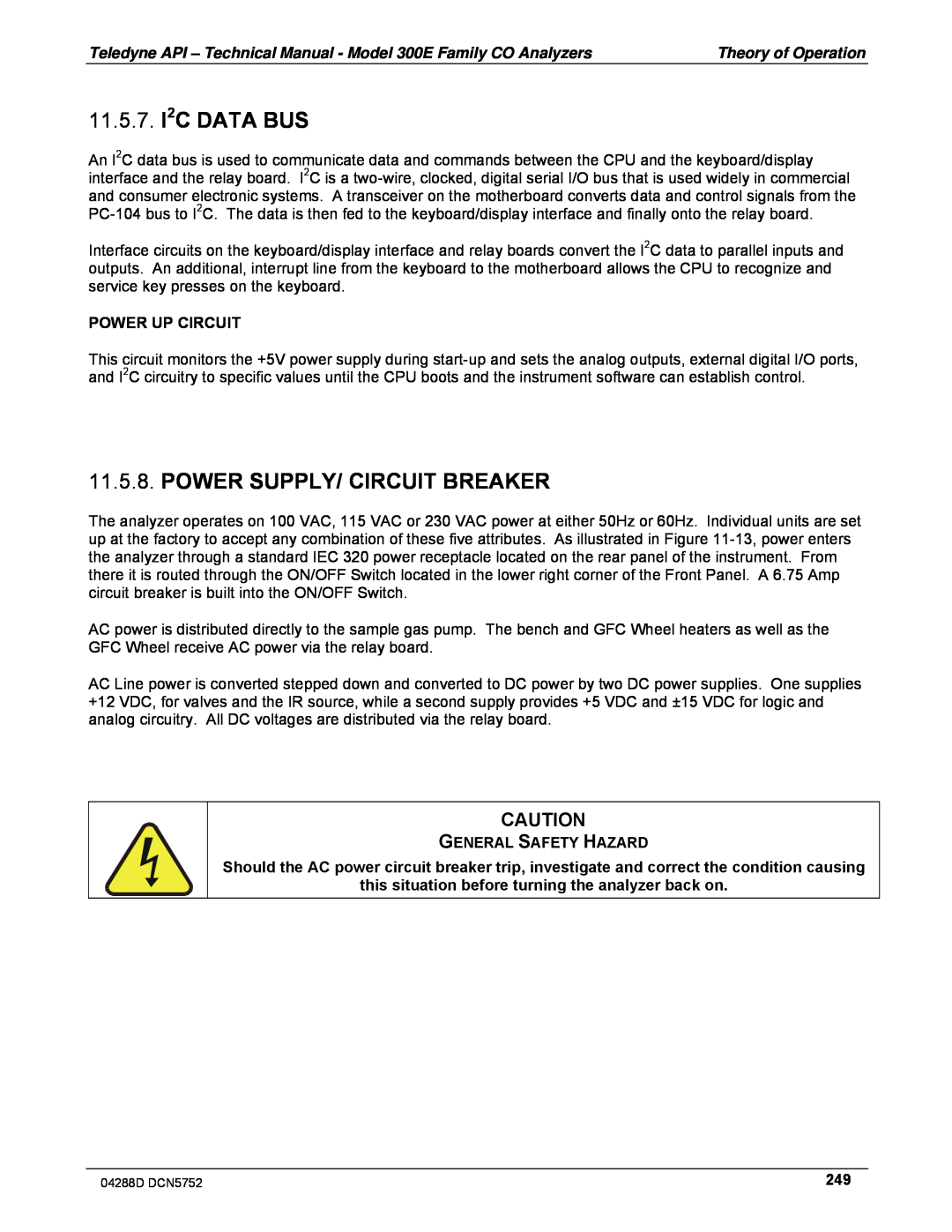 Teledyne M300EM 11.5.7.I2C DATA BUS, Power Supply/ Circuit Breaker, Power Up Circuit, General Safety Hazard 